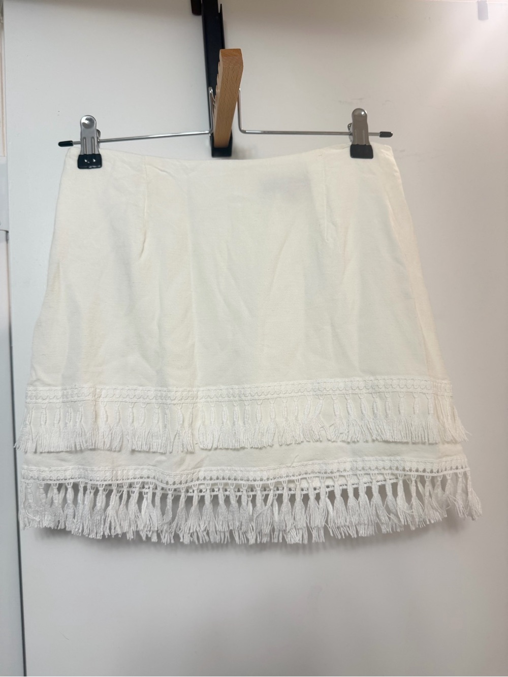 White Fringe Trim Mini Skirt